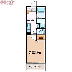 リベルテ菰野 1Kの間取図画像