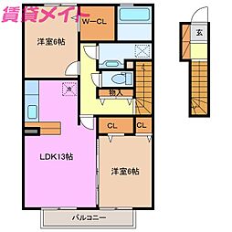 エクセレント ヒルズ 2階2LDKの間取り