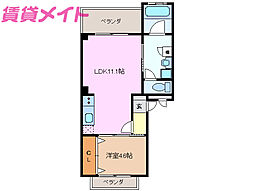 ル・パラディ 1LDKの間取図画像