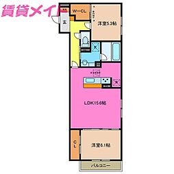 ディーソルビア石塚町 A 2LDKの間取図画像