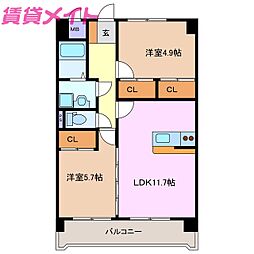 プリリアンスTAKEKOSHI 2LDKの間取図画像