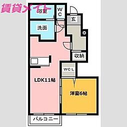 カサ・フローレス 1LDKの間取図画像