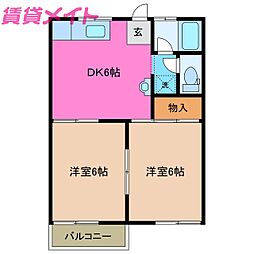 きくすいハイツ 2DKの間取図画像