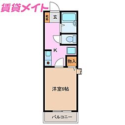 クインシータウン 1Kの間取図画像