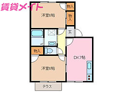 T・フレグランス高花 2DKの間取図画像