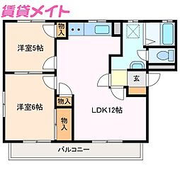 近鉄名古屋線 長太ノ浦駅 徒歩13分の賃貸アパート 1階2LDKの間取り