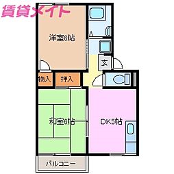 近鉄名古屋線 箕田駅 徒歩4分の賃貸アパート 2階2DKの間取り