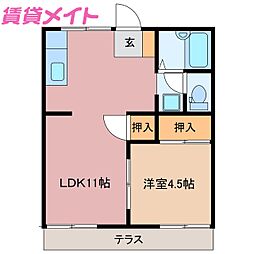 コーポ杉谷3 1LDKの間取図画像