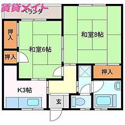 第一コーポ西条 2Kの間取図画像