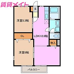 ポワソンボワールB 2LDKの間取図画像