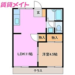 コーポ杉谷3 1LDKの間取図画像
