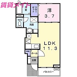 ドゥメゾンB 1LDKの間取図画像