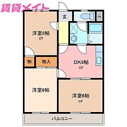 フラワーパーク 3DKの間取図画像
