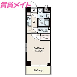 グランデューク算所 1Kの間取図画像