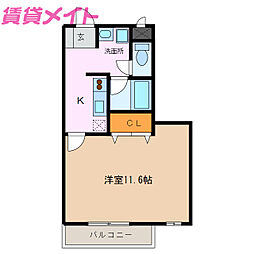 ベルメゾン・キョーワ 1Kの間取図画像