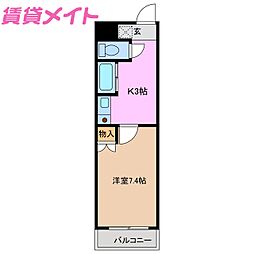 アイルーム亀山上道野 1Kの間取図画像