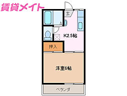 サニーライフ栗真三重大学前 1階1Kの間取り