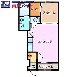 サンライズコーポ 1LDKの間取図画像