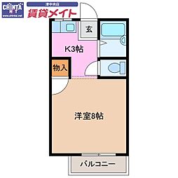 上六ハイツ 1Kの間取図画像