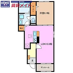 ヴィラ フェリシアII 1LDKの間取図画像