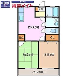 ラピス桜橋 2DKの間取図画像