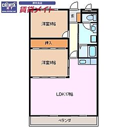 津ロードリーマンション 2LDKの間取図画像