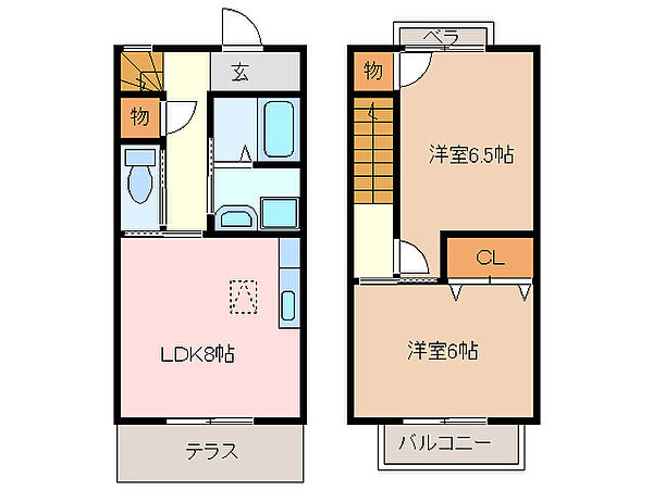 ロビンスII A｜三重県津市白塚町(賃貸テラスハウス2DK・1階・53.00㎡)の写真 その2