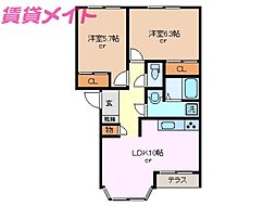 グランバード 2階2LDKの間取り