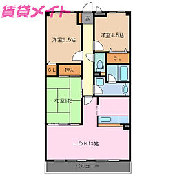 レジデンス若松 3階3LDKの間取り