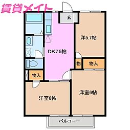 オーキッドサノB 3DKの間取図画像