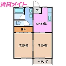 サンシティーC棟 2Kの間取図画像