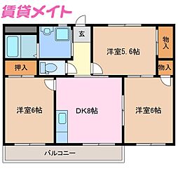 ネバーランドユミ 3DKの間取図画像