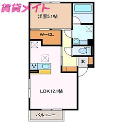 鈴鹿市須賀3丁目アパート 1LDKの間取図画像