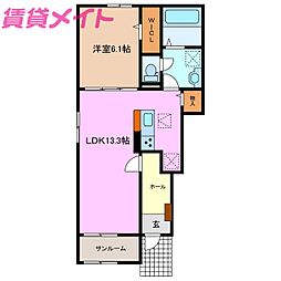 デタント B 1LDKの間取図画像