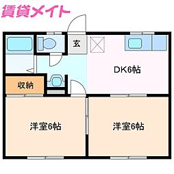 八代ハイツ 2DKの間取図画像