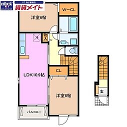 エスポワールE 2LDKの間取図画像