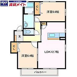 アンシャンテB 2LDKの間取図画像