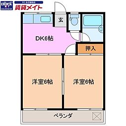 第二コーポ優珈里 2DKの間取図画像