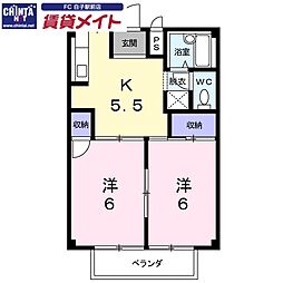 オーキッド江島B 2Kの間取図画像