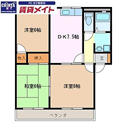 メモリアルアベニューB 3DKの間取図画像