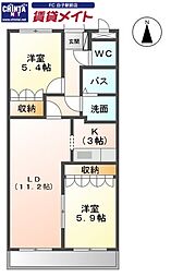 パラティーノ 2LDKの間取図画像