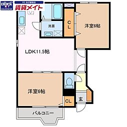 ハピネス・コバ 2LDKの間取図画像