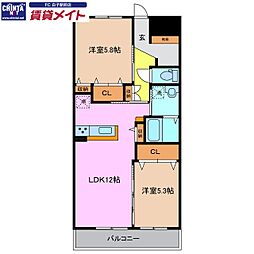 レコルテ 2LDKの間取図画像