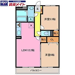 アステール長太ノ浦 2LDKの間取図画像