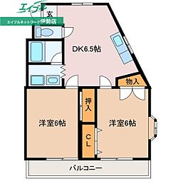 小俣マンション 2DKの間取図画像