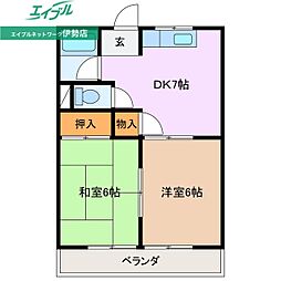 白石山ハイツ 2DKの間取図画像