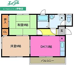 グランシャリオB 2DKの間取図画像