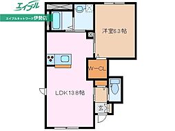 PlusOneJINKYUA 1LDKの間取図画像