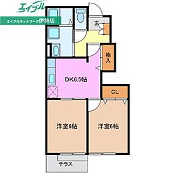 ボヌールB 2DKの間取図画像