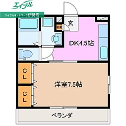 りんどう3 1DKの間取図画像